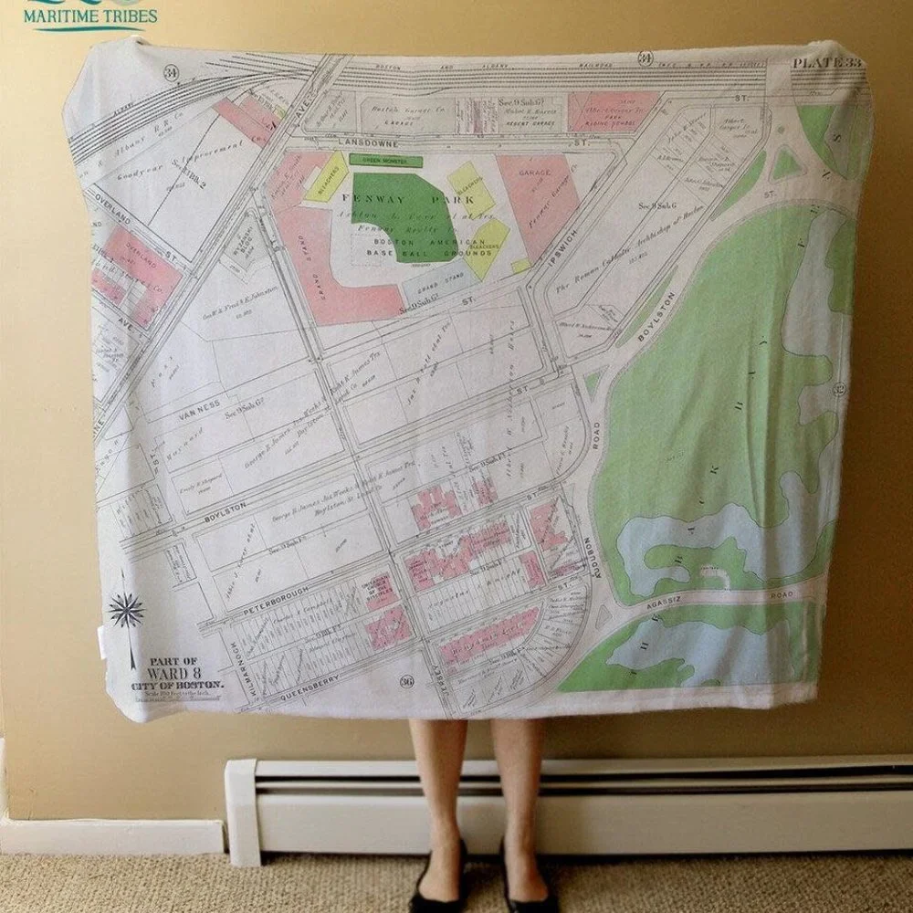 NEW without TAGS PLUSH Blanket with Vintage Map of Fenway Park